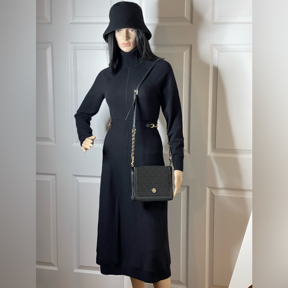 Embellished wool turtleneck midi dress